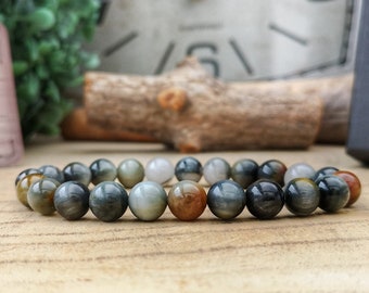 8mm Hawkeye beads, High graded grey yellow brown hawkeye bracelet, Perfect gift bracelet, High quality bracelet, Gift for him and her