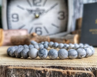 8mm Grey Map Jasper bracelet, Matte Gray beaded bracelet, Grey Jasper bracelet, Gift bracelet for men or father, Fathers day gift