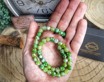 8mm Green Dragon vein Fire Agate bracelet, Green dragon bracelet, Green gift for him and her, Gift bracelet for men and women