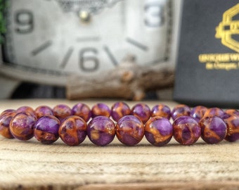 Purple Cloisonne bracelet, 8 mm Cloisonne, Purple jewelry, High graded Cloisonne, Beaded bracelet for him and her, Gift for him and her