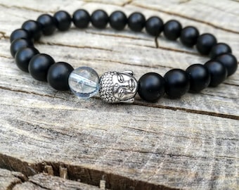 Pulsera de Buda para hombre o mujer, Pulsera de cuentas negras, Pulsera Zen, Pulsera para hombre, Pulsera para mujer, Pulsera de meditación