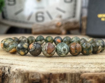 Green rainforest jasper bracelet, 8 mm Green jasper, Green jewelry, High graded Jasper, Beaded bracelet for him and her, Gift for him