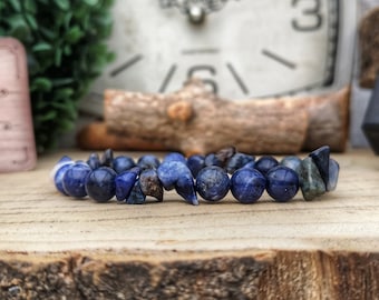 Blue Sodalite bracelet for him and her, Positive Thinking, Chips Sodalite bracelet, Blue Sodalite beaded jewelry, Blue gift for him and her