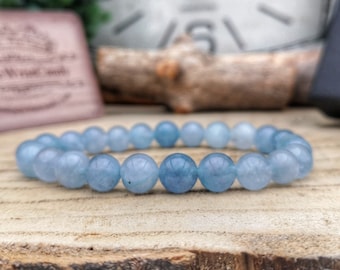 Blue Aquamarine Jade, Blue beaded bracelet, Gift bracelet for him and her, Blue Jade bracelet, Gift ideas for men and women