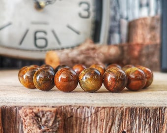 12mm Yellow Pietersite high graded bracelet, Beaded Pietersite jewelry, Perfect gift bracelet, Bracelet for him and her