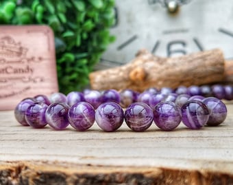 10mm Purple Amethyst bracelet, Purple Amethyst beaded bracelet, High graded Amethyst, Men and women jewelry bracelet, Gift for him and her