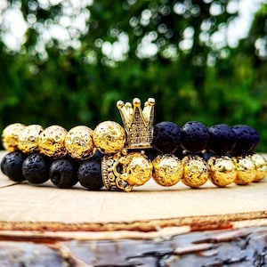 Gift for couple, Couples bracelet, King and queen bracelet, Gold crown, Couples bracelets, Couples gift ideas, Couples jewellery