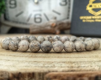 Matte grey Maifanite bracelet, 8 mm Maifanite, Grey bracelet, High graded Maifanite, Bracelet for him and her, Gift for him and her