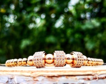 Braided luxury shamballa macrame bracelet, Gold rose Shamballa charm, Luxury bracelet, Luxury charm, Gift for him and her