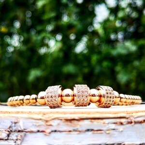 Braided luxury shamballa macrame bracelet, Gold rose Shamballa charm, Luxury bracelet, Luxury charm, Gift for him and her