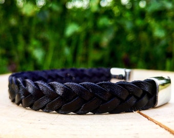 Braided leather bracelet for men, Magnetic clasp, Leather bracelet, Gift for men, Black leather bracelet