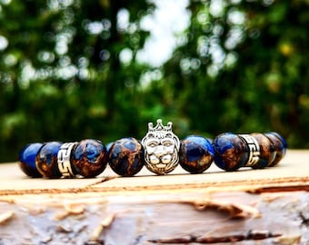 Lion bracelet for men - Lion head bracelet - Leo bracelet - Stretch bracelet men and women - Beaded lion bracelet - Bracelet gift