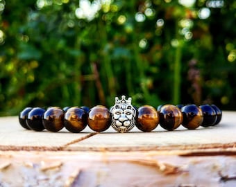 Lion bracelet, Men's bracelet, Black men bracelet, Gift for men, Tiger eye bracelet, Gift for him and her, Lion king, beaded bracelet men