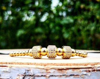 Braided luxury shamballa macrame bracelet, Golden Shamballa charm, Luxury bracelet, Luxury charm, Gift for him and her