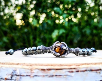 Shamballa bracelet, Shamballa grey bracelet for men and women, Tiger eye bracelet, Eagle claw bracelet, Gift bracelet for men