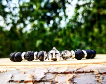 Black gladiator bracelet, Mens helmet bracelet, Gift bracelet for him and her, Warrior bracelet, Gift ideas for men, Beaded helmet