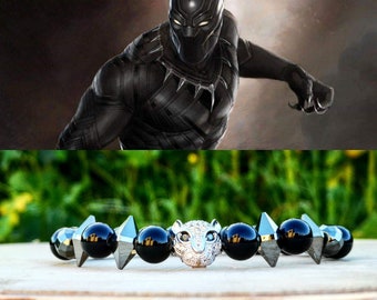 Black panther marvel beaded bracelet, Marvel gift bracelet, Marvel jewelry, Gift for him and her, Marvel birthday gift, Men's bracelet