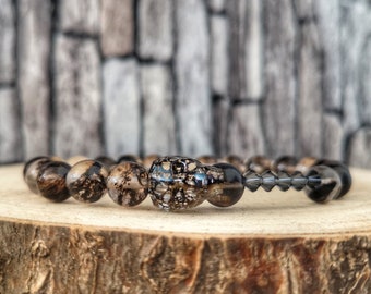 Black Patina Swarovski Skull beaded bracelet, Graphite Swarovski Xilion beads, Skull bracelet for him and her, Perfect bracelet gift