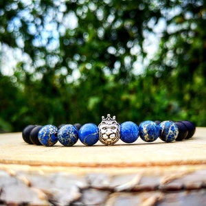 Lion bracelet for him and her, Animal bracelet, Blue bracelet, Gift for men, Gift for women, Gift ideas