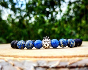 Lion bracelet for him and her, Animal bracelet, Blue bracelet, Gift for men, Gift for women, Gift ideas