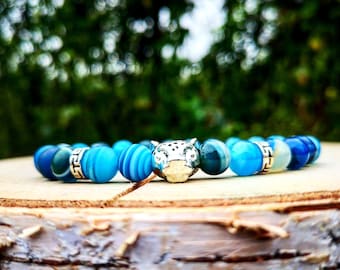 Blue leopard bracelet, Animal bracelet, Lion bracelet, Leopard beaded bracelet, Mens bracelet, Women bracelet, Beaded bracelet, Gift for men