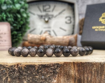 Silver obsidian bracelet, Gemstone bracelet, Gift bracelet for him and her, Gift ideas, Birthday gift for husband and wife