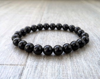 Black beaded bracelet for men and women, 8mm Black agate bracelet, Gift for him and her