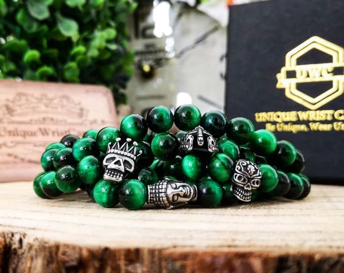 Featured listing image: Green Tiger's Eye Bracelet, Green Tigers Eye Wrist Mala, 8 mm Tigers Eye Bracelet, Tigers Eye Jewelry, Green Bead Bracelet, Green Wrist Mala