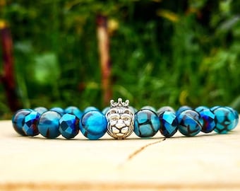 Lion king, Lion bracelet, Animal bracelet, Blue dragon bracelet, Bracelet for him and her, Birthday gift, Stretch bracelet, Beaded bracelet