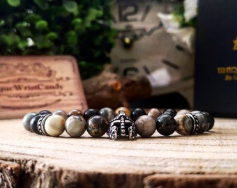 Stainless steel mens bracelet, Warrior bracelet, Helmet bracelet, Beaded bracelet for husband, Gift for men, Mens bracelet, Mens jewelry