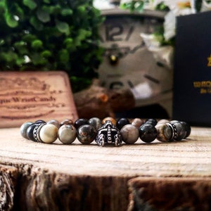 Stainless steel mens bracelet, Warrior bracelet, Helmet bracelet, Beaded bracelet for husband, Gift for men, Mens bracelet, Mens jewelry