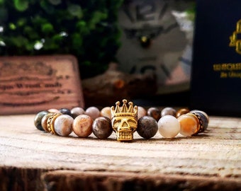 Gold skull bracelet for men, Crown on skull bracelet, Gift bracelet for him and her, Stainless steel, Perfect gift for him