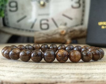 Bronzite stone bracelet, 8 mm Brown bronzite bracelet, Gift bracelet for men, Gift bracelet for women, Beaded jewelry