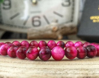 Pink tiger eye bracelet, Pink bracelet for women, Women beaded bracelet, Gift jewelry for women, Women gift idea, 8 mm bracelet