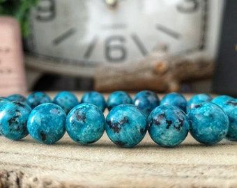 Natural blue dot jasper stone bracelet, 10 mm Blue jasper bracelet, Gift bracelet for men, Gift bracelet for women, Beaded jewelry