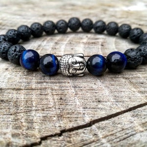 Blaues Tigerauge-Armband, Güteklasse AA, Meditationsarmband, handgefertigtes Edelstein-Stretch-Armband, Kristall-Heilung, Chakra-Balance, Buddha-Armband