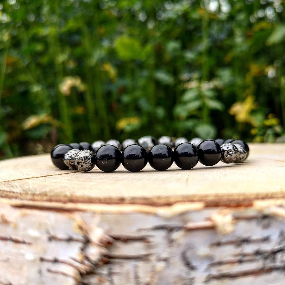 Matte Black Onyx / Gunmetal / Silver & Black Swarovski Skull Bracelet