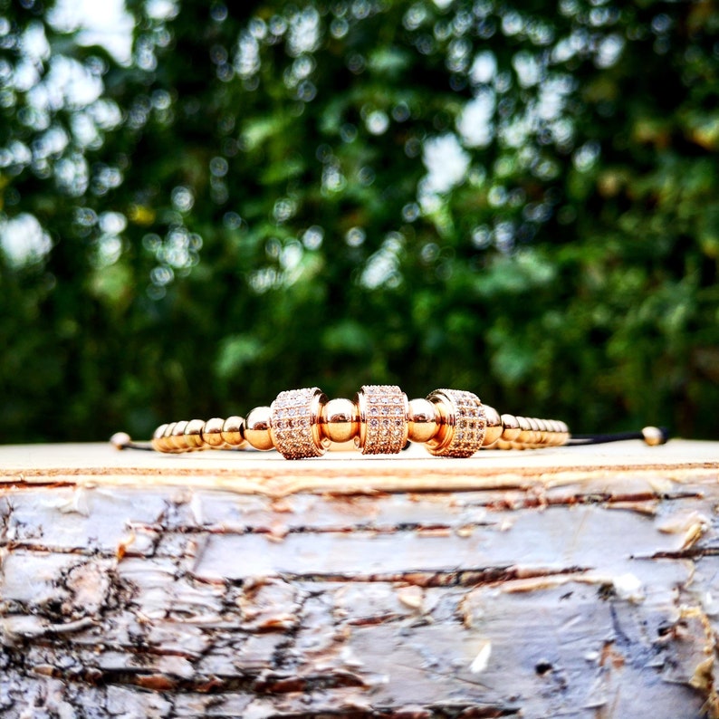 Luxury charm Gold rose Shamballa charm Luxury bracelet Braided luxury shamballa macrame bracelet Gift for him and her