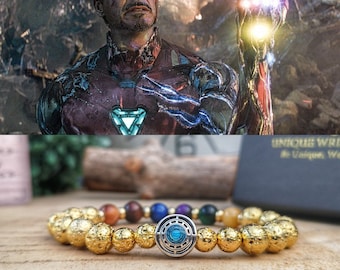 Iron Man finger snap bracelet, Thanos Infinity Stones, Marvel bracelet, Marvel jewelry, Iron Man Love you 3000, Arc Reactor bracelet