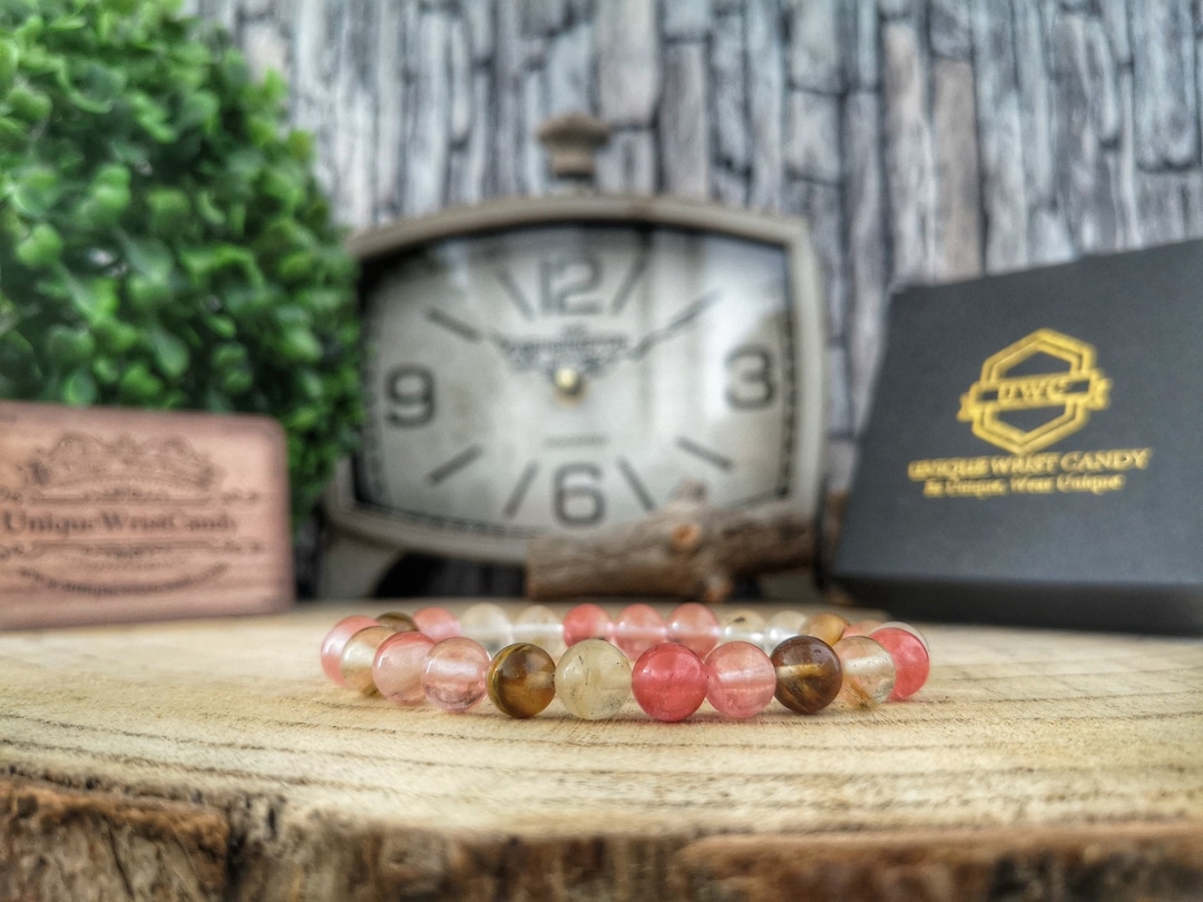 Bracelet Perles Quartz Pastèque Fait Main - Sur Mesure Homme/femme/enfant - Neuf Sans Emballage