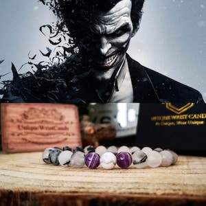The Joker bracelet, DC Comics bracelet, Bracelet for men, Gift for him, Birthday, DC Comics, Beaded bracelet, Black bracelet