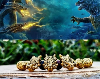 King Ghidorah Godzilla bracelet, King of the monsters, Movie bracelet, Beaded gift bracelet, Dragon bracelet, Gift for him and her