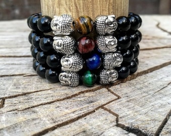 Pulsera de Buda para hombre, Pulsera de yoga, Pulseras curanderas y espirituales, Pulseras con cuentas, Pulseras para hombre, Pulseras para mujer, Pulsera negra