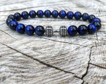 Dumbbell beaded bracelet for men and women, Gym bracelet, Fitness  bracelet, Power bracelet, Fit bracelet, Father's day gift, Blue bracelet