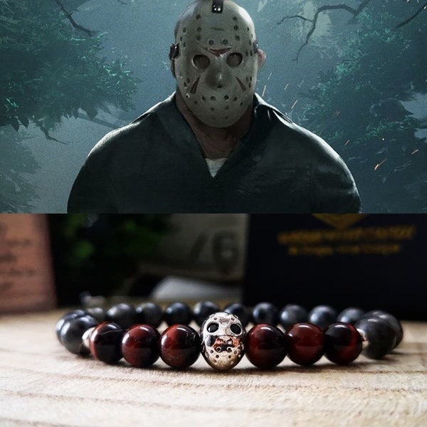 Bracelet Jason Voorhees, bracelet Halloween, bijoux d’Halloween, bijoux d’horreur, bracelet de film, vendredi 13, cadeau parfait, idée cadeau