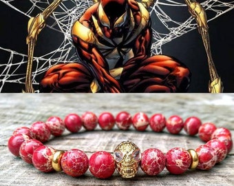 Spiderman bracelet, Men's bracelet, Marvel bracelet, Hero bracelet, Men beaded bracelet,  Father's day gift, Stretch bracelet, Marvel comics