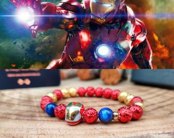 Iron Man Bracelet, Iron Man Jewelry, Iron Man gift idea, Marvel Iron Man, Beaded bracelet Iron Man helmet