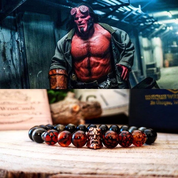 Hellboy armband, Hellboy juwelen, Dark Horse Comics armband, Helden armband, Geschenk voor hem en haar, Hellboy kralenarmband, Geschenk