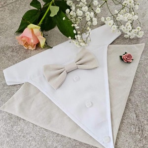 Handmade Pet Wedding Outfit, Pet Tuxedo, Dog Tuxedo, Wedding Gift, Ring Boy, Cat, Bandana, with buttonhole boutonnière Pretty Little Paws