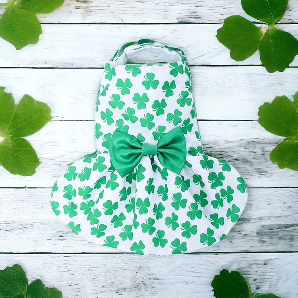 Pretty Little Paws - Handmade St Patricks Day Paddys Shamrock Clover Dog Cat Dress for small breed chihuahua dachshund pomeranian frenchie